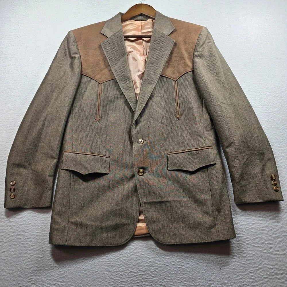 Pagano West Western Suit Men 40R 30W Brown Contrast Yoke Arrow Pockets Vintage